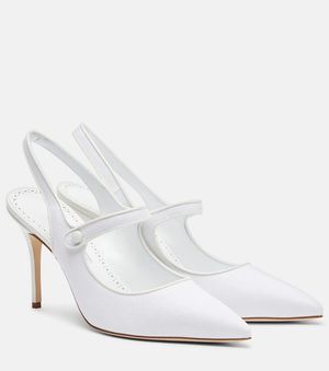 Manolo Blahnik Slingback-Pumps Camparisli 90 Aus Raffiabast - Weiß