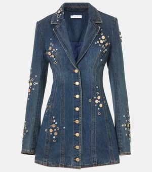 Area Vestido Blazer De Denim Con Cristales - Azul