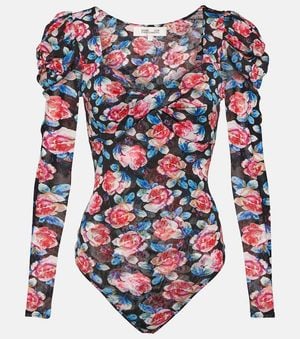 Diane von Furstenberg Erik Floral Mesh Bodysuit - Blue
