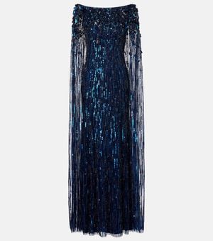 Jenny Packham Luella Fringed Sequined Gown - Blue