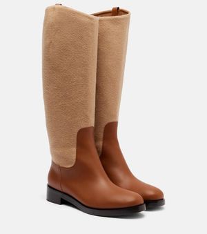 Max Mara Stiefel Cavaliere Aus Wolle Und Leder - Braun