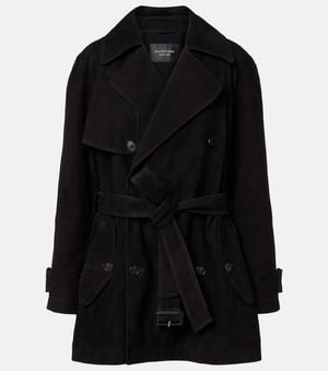 Balenciaga Suede Trench Coat - Black