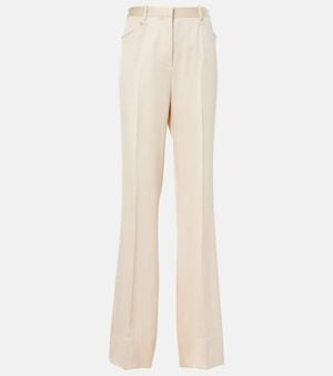 Tom Ford Silk And Wool Twill Bootcut Pants - Natural