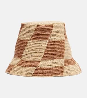 ALÉMAIS Checked Raffia Bucket Hat - Natural