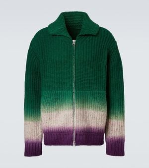 Sacai Ribbed-Knit Wool Zip-Up Cardigan - Green