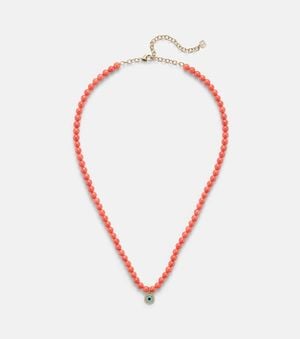 Sydney Evan Evil Eye 14kt Gold And Coral Beaded Necklace With Diamonds - Red