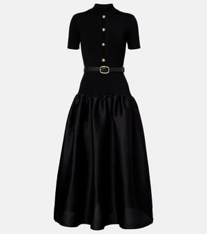 Self-Portrait Belted Keyhole Cutout Taffeta Midi Dress - Black