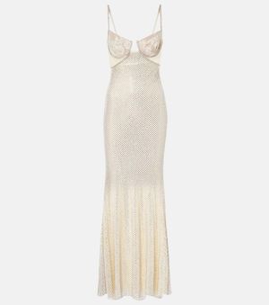 Self-Portrait Bridal Embellished Mesh-Trimmed Gown - White