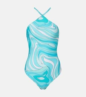 PUCCI Banador Marmo Con Cuello Halter - Azul