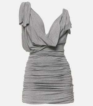 The Attico Draped Jersey Minidress - Gray