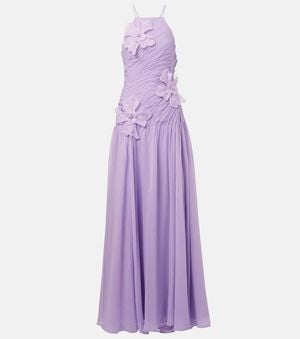 LEO LIN Amaya Floral-Applique Gathered Gown - Purple