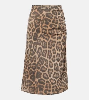 Stella McCartney Leopard-Printed Ruched Midi Skirt - Brown