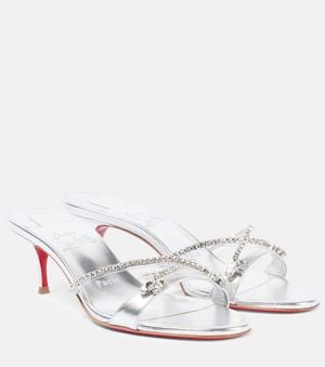 Christian Louboutin Sandalen Queen 55 Aus Metallic-Leder Mit Kristallen - Weiß