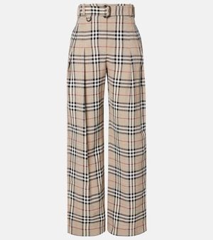 Burberry Check Belted Wide-Leg Pants - Natural