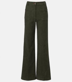 Victoria Beckham Alina Mid-Rise Cotton Corduroy Flared Trousers - Green