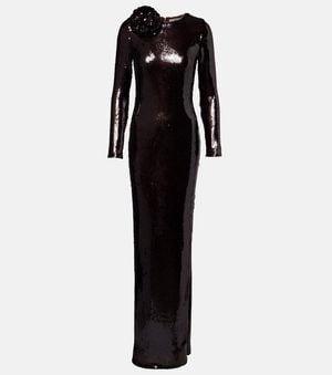 Rodarte Floral-Applique Sequined Gown - Black