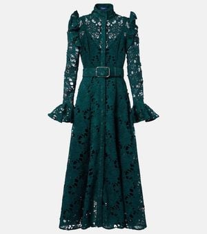 LEO LIN Aliyah Belted Lace Midi Dress - Green