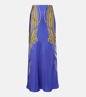 La DoubleJ Sleek Printed Silk Satin Maxi Skirt - Purple
