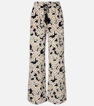 Valentino Floral High-Rise Silk Wide-Leg Trousers - White