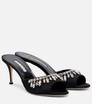 Manolo Blahnik Mules Tulimu 70 En Satin A Ornements - Noir