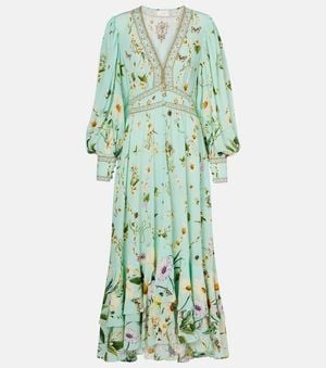 CAMILLA Crystal-Embellished Printed Silk Crepe De Chine Maxi Dress - Green