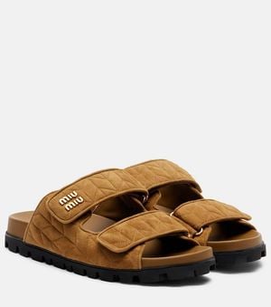 Miu Miu Quilted Suede Slides - Brown