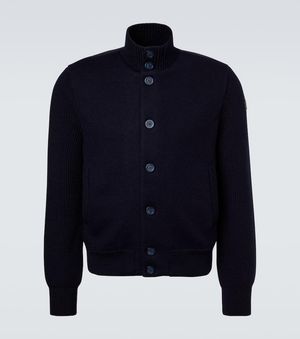 Moncler Down-Paneled Virgin Wool Cardigan - Blue