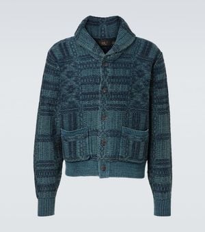 RRL Jacquard Cotton Cardigan - Blue