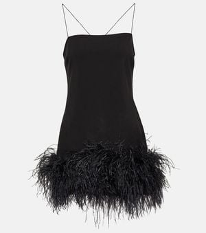 The Attico Feather-Trimmed Minidress - Black