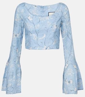 Agua Bendita Limoncillo Lymanopoda Floral Linen Crop Top - Blue