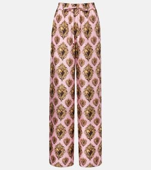 Dolce & Gabbana Printed High-Rise Silk Palazzo Pants - Pink