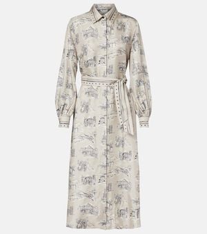 Max Mara Carbone Printed Silk Midi Dress - Gray