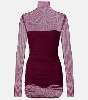 Norma Kamali Ruched Mesh Minidress - Purple