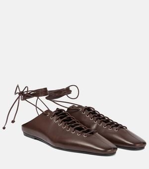 Dries Van Noten Leather Lace-Up Flats - Brown