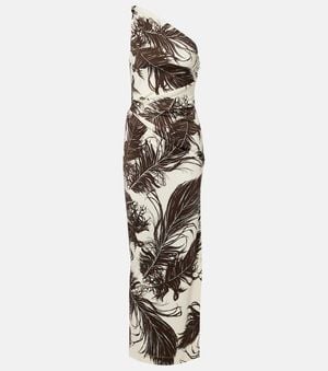 Oscar de la Renta Printed One-Shoulder Jersey Maxi Dress - Metallic