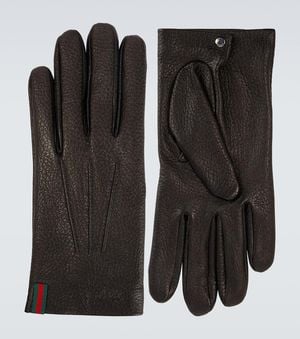 Gucci Web Stripe Leather Gloves - Black