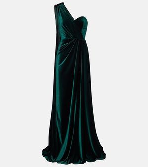 Monique Lhuillier One-Shoulder Velvet Gown - Black