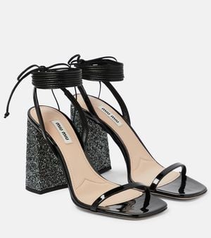 Miu Miu Glitter Detail Sandals - Black