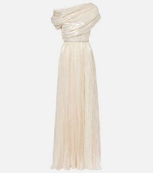 Self-Portrait Asymmetric Draped Silk-Blend Chiffon Maxi Dress - Natural