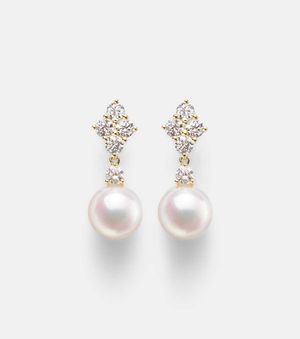 Mikimoto 18Kt Drop Earrings With Pearls And Diamonds - White