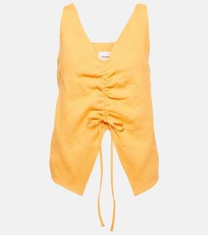 Nanushka Ruched Linen Top - Yellow