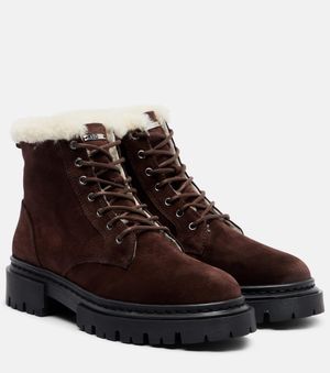STAUD Henry Shearling-Lined Suede Combat Boots - Brown