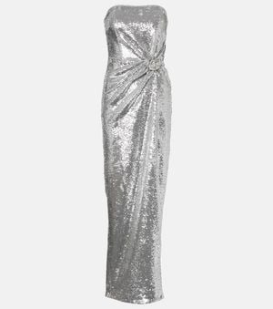 Roland Mouret Buckle-Detail Sequined Strapless Gown - Grey