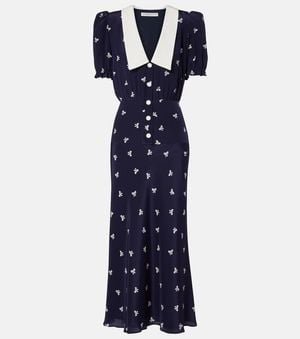 Alessandra Rich Schleifen Gemustertes Seidenkleid - Blau