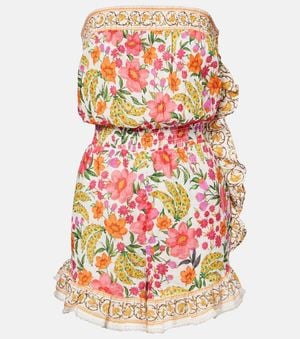 FARM Rio Banana Flowers Ruffled Cotton Minidress - White