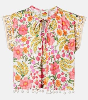 FARM Rio Banana Flowers Printed Cotton Blouse - Pink