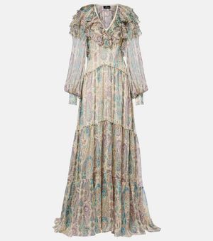 Etro Robe Aus Seiden-Georgette Mit Spitze - Grau