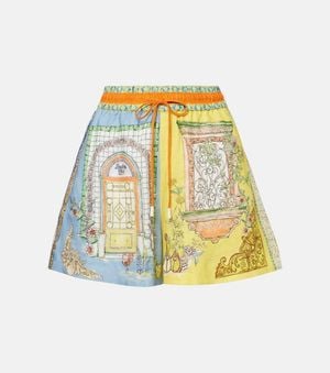 ALÉMAIS Monte Printed High-Rise Linen Shorts - Yellow
