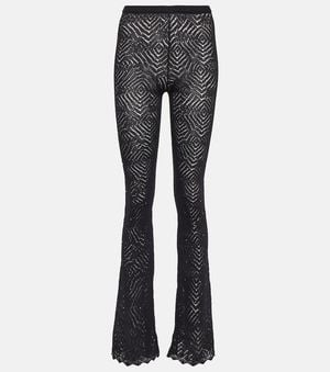 Alessandra Rich Embellished High-Rise Flared Lace Pants - Black