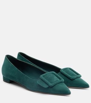 Manolo Blahnik Ballerinas Maysale Aus Veloursleder - Grün
